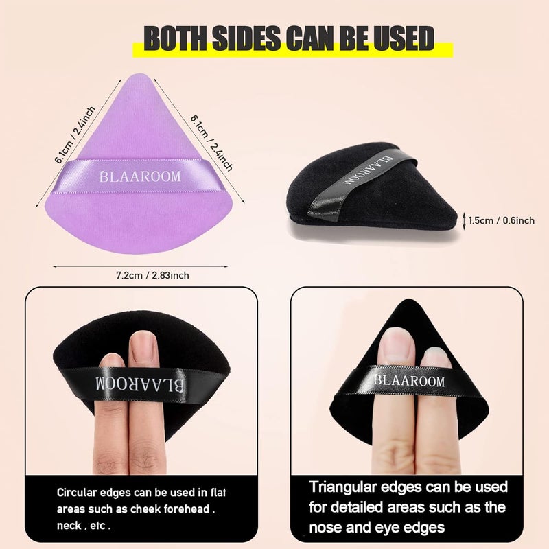 BLAAROOM 12 Pieces Velour Pure Cotton Powder Puff Face Makeup Triangle Powder Puffs for Loose Powder Wet Dry Cosmetic Foundation Beauty Sponge Makeup Tools -Black & Purple - Image 5
